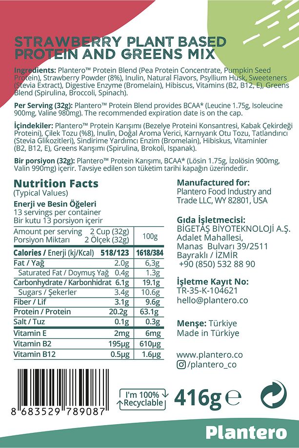 Çilekli Protein Isolate Blend ™ Supergreens Mix Vitamins 416 gr 13 Servis - 9