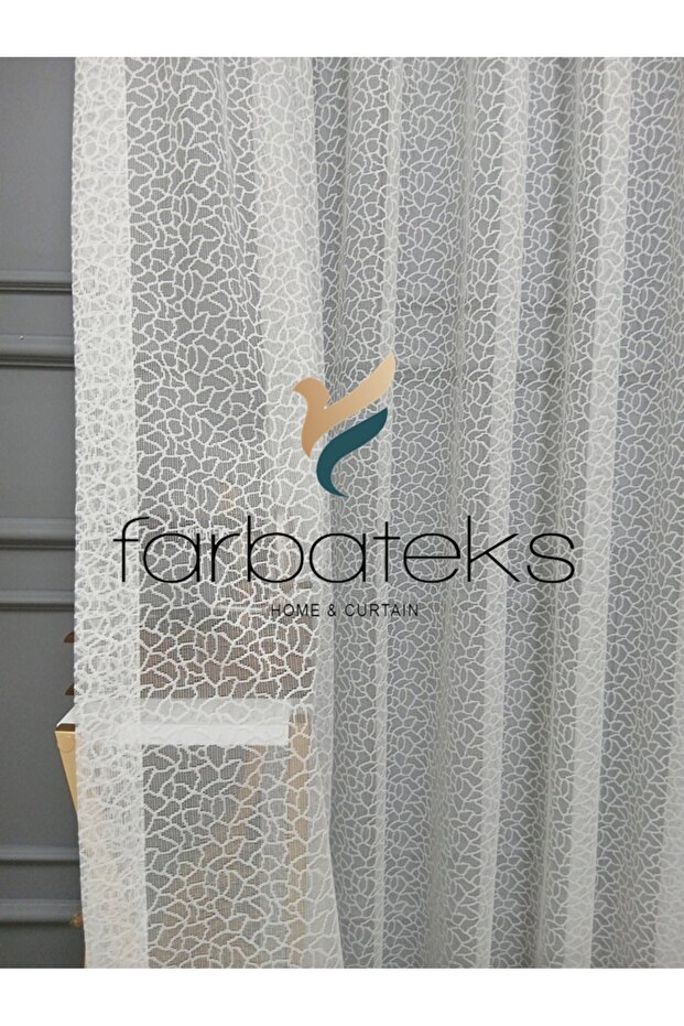 White Leopard Pattern Pattern Knitted Model 2 Layer Pleated Tulle Curtain - 1