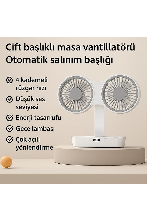 Çift Başlı Taşınabilir USB Şarjlı Fan, LED Gece Lambası ve 270° Dönebilir Baş, Ev, Ofis, Kamp CZ-01X - 6