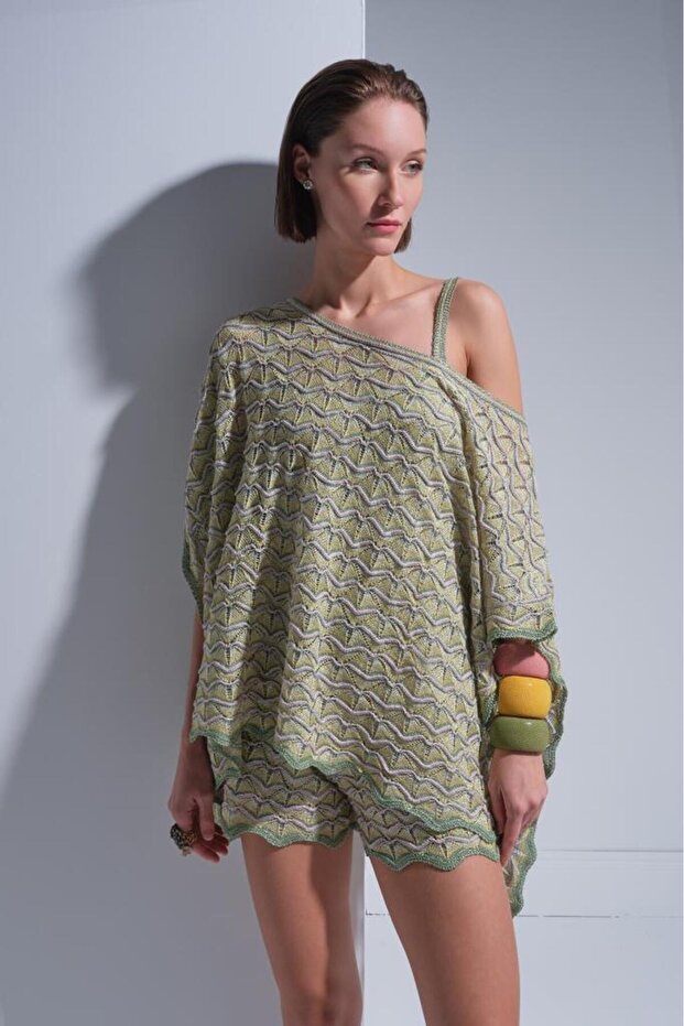 Ajurlu Yeşil Panço - 1