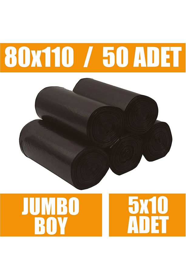 Çöp Torbası Jumbo Boy 10’lu 5 Rulo Kalın 300 gr 80x110 Çöp Poşeti - 2