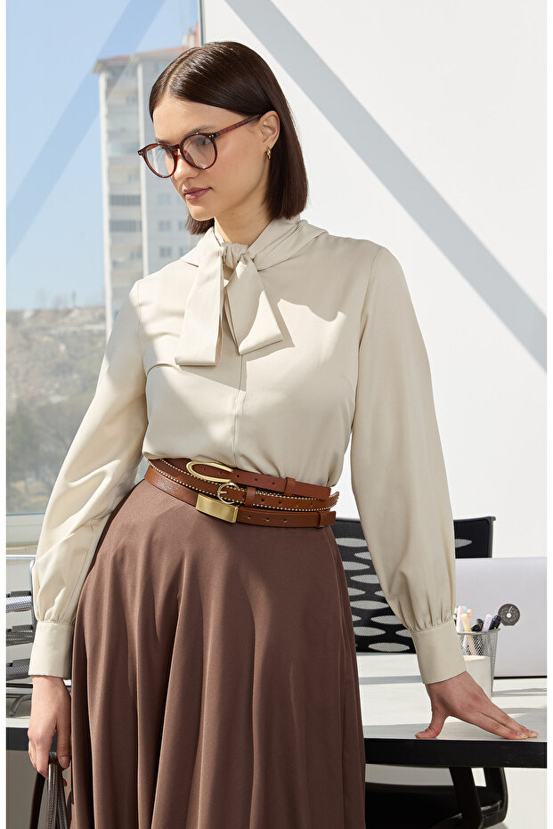 Fiyonklu Basic Gömlek Taş - 2