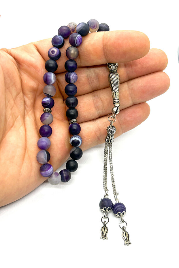 Gift Natural Purple Matte Agate Stone Prayer Beads – 8 mm – Natural Stone with Peace Effect