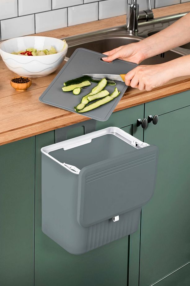 15 Lt Çift Yöne Açılabilen Kapaklı Dolap Askılı - Tezgah Üstü Mutfak Banyo Lavabo Çöp Kovası - 1