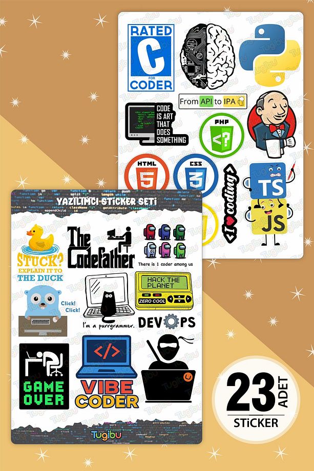 Yazılım Sticker Seti, Kodlama Sticker, 23 Adet Coder Sticker, Yazılımcı Etiket Seti - 1