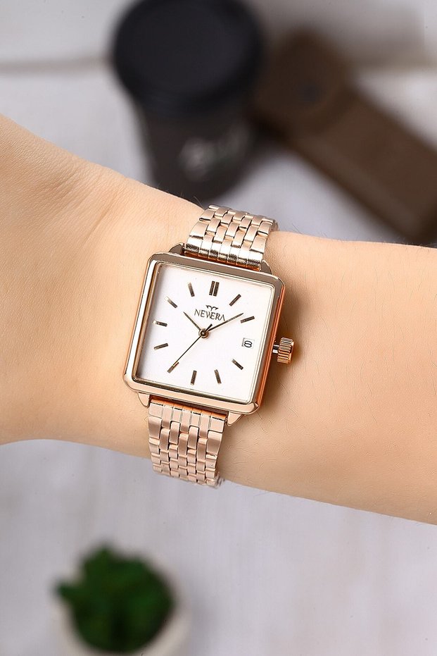 Square Women's Wristwatch with Metal Strap Calendar Nww00001