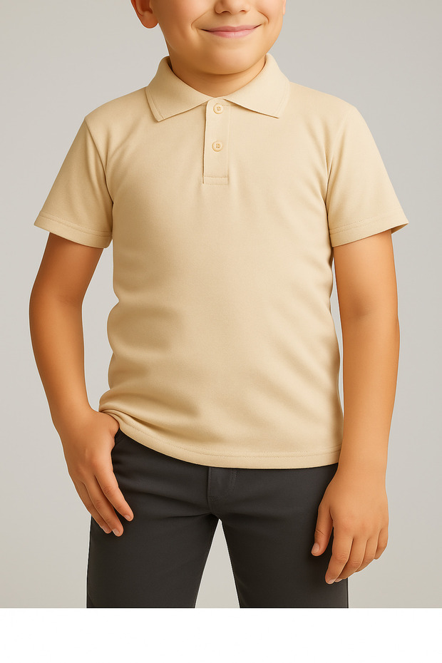 Unisex Children's Polo Neck Short Sleeve Cream School Combed Cotton T-shirt