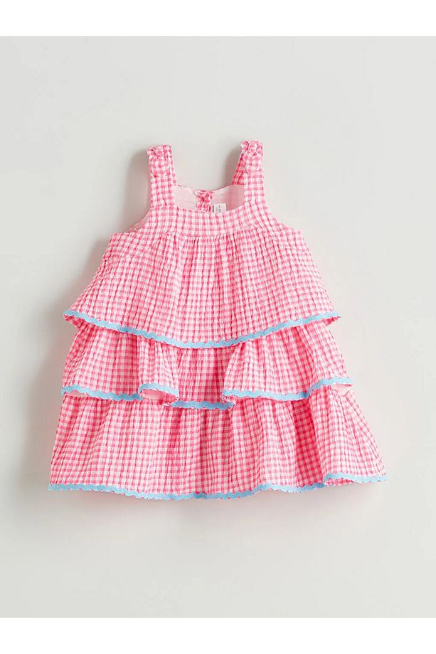 LCW baby Ekru Bisiklet Yaka Çiçekli Kız Bebek Elbise - 1