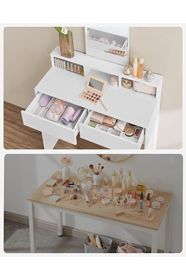 VASAGLE Dressing table with mirror, with 2 drawers and 3 open compartments, 40x80x140cm, mod style - 3