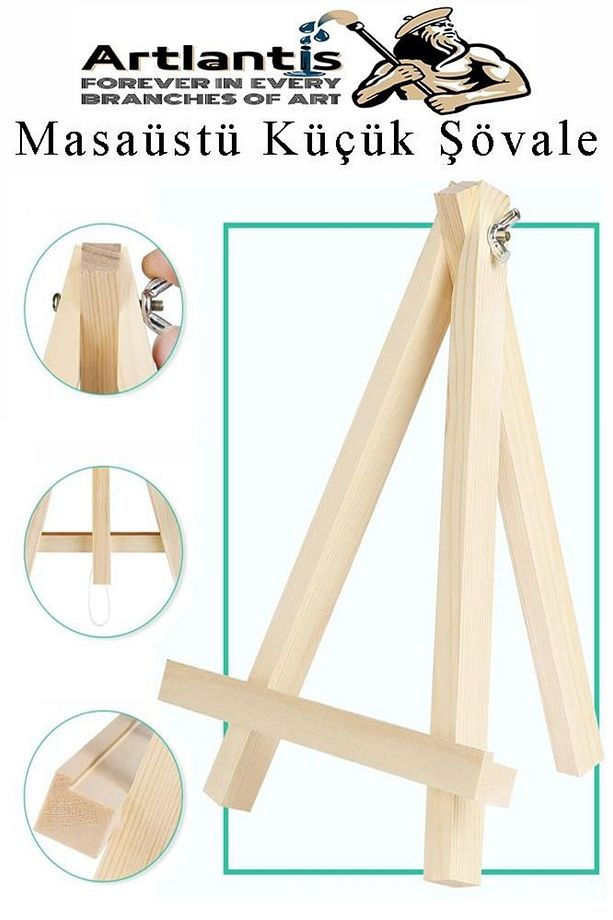Mini Şövale 20x20 cm Tuval 3 ml Akrilik Boya 6 Renk ve Fırça 2 Adet 20x20 Mini Tuval Masaüstü Küçük - 8