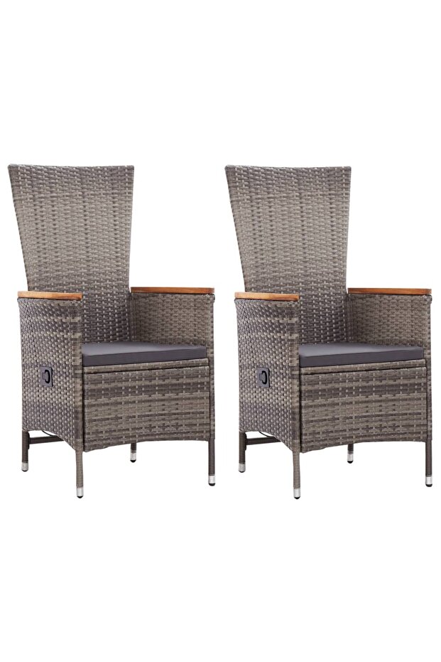Outdoor Chairs 2 pcs with Cushions Poly Rattan Grey