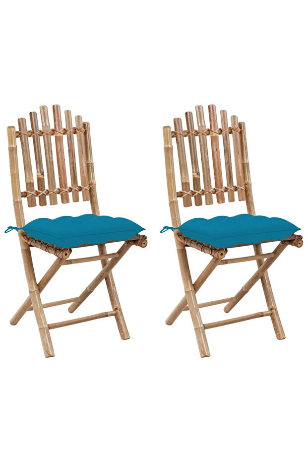 Folding Garden Chairs 2 pcs with Cushions Bamboo