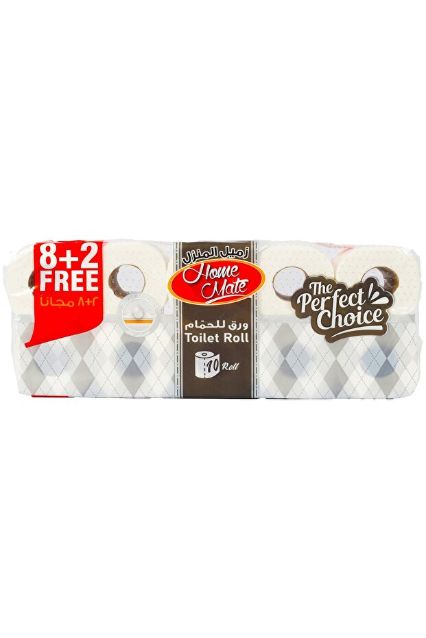 Home Mate Toilet Roll Embossed 2 Ply, 250 Sheets, Pack of 10 (8 + 2 Free)