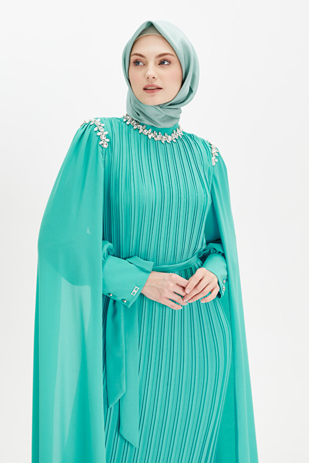 Pelerin Kol Piliseli Elbise - 6