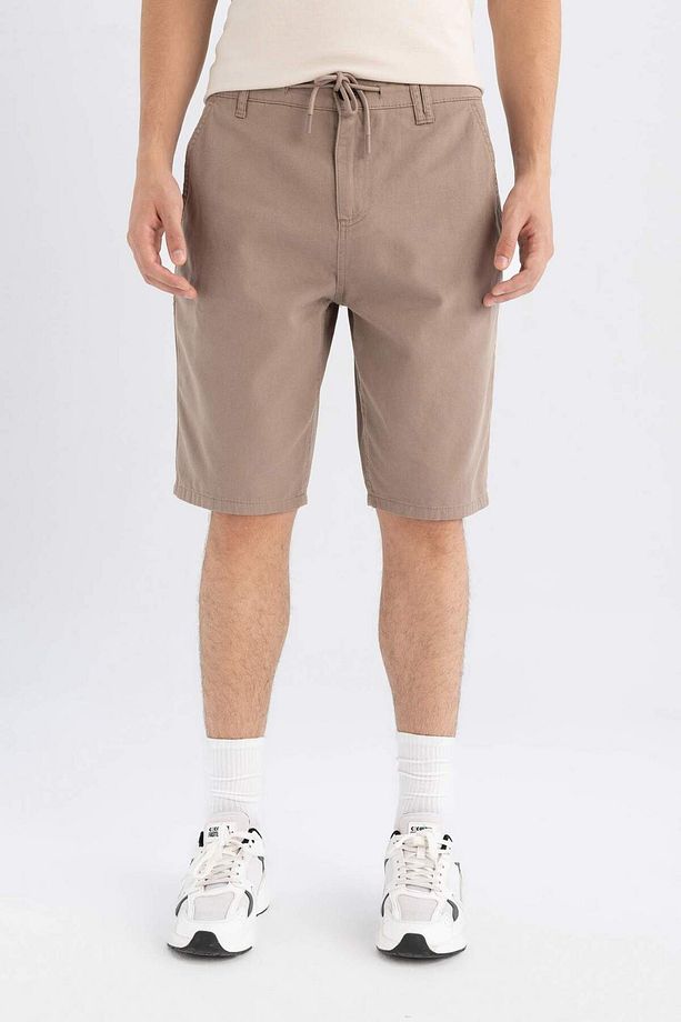 Regular Fit Düz Paça Gabardin Bermuda Şort C5397AX24SM - 4