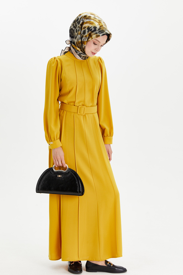 Kemerli Parçalı Elbise - 4