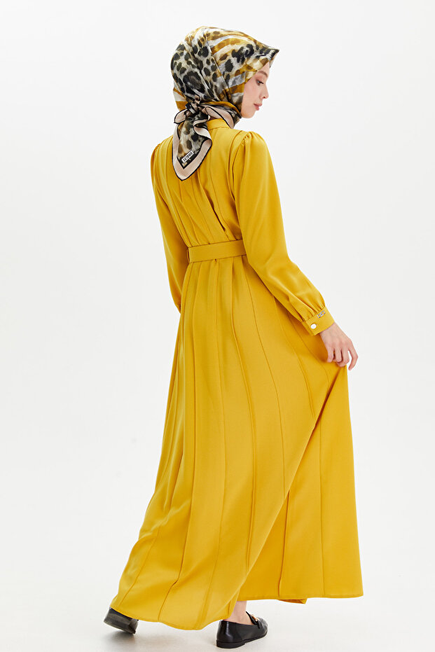 Kemerli Parçalı Elbise - 7