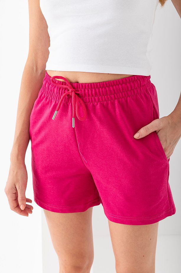 Kadın Beli Ayarlanabilir Çift Cepli Basic Şort Pembe - 10038 - 7