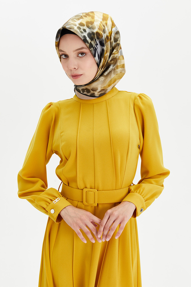 Kemerli Parçalı Elbise - 5