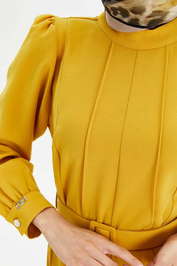 Kemerli Parçalı Elbise - 6