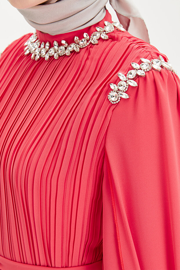 Pelerin Kol Piliseli Elbise - 6