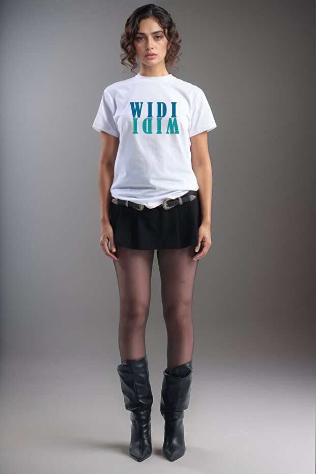 Widi Logo Mirrored Design Printed 100% Cotton Regular Fit T-Shirt
