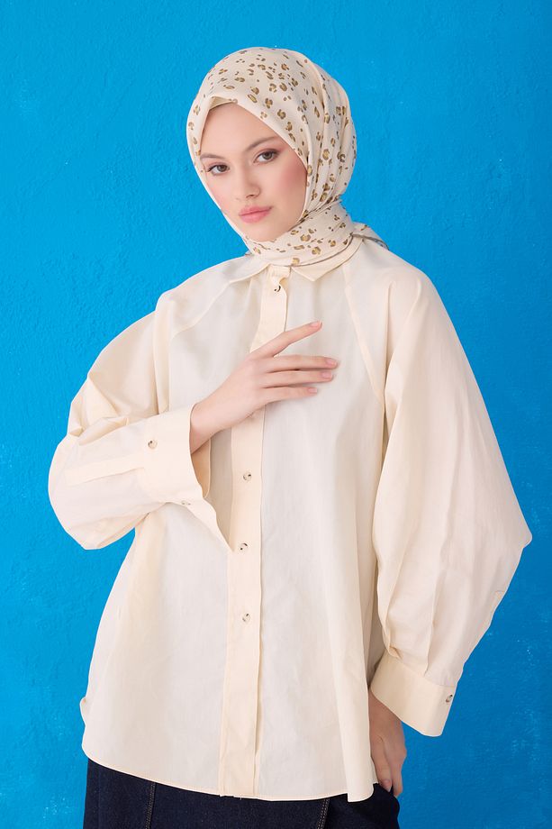 Twill İpek Eşarp 4126D Nokta Desen Bej-37 - 2