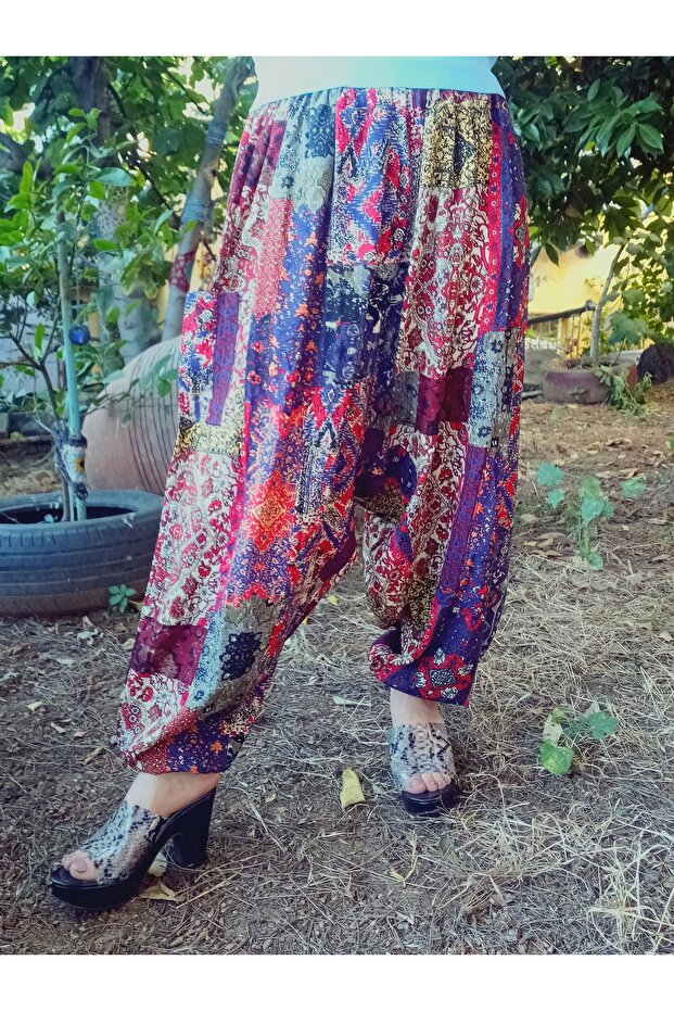 Viscose Press Fabric Floral Patterned Shalwar with Pockets 100% Cotton Size 38 up to 100 kg with Elastic Legs