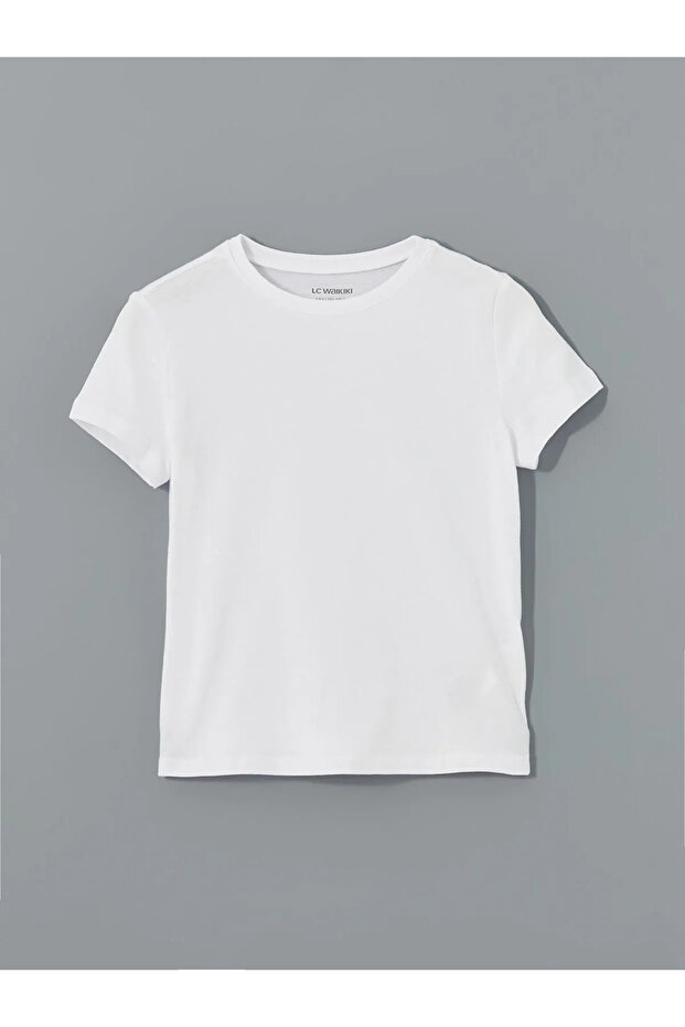 White Crew Neck Plain Combed Cotton Girl's T-Shirt