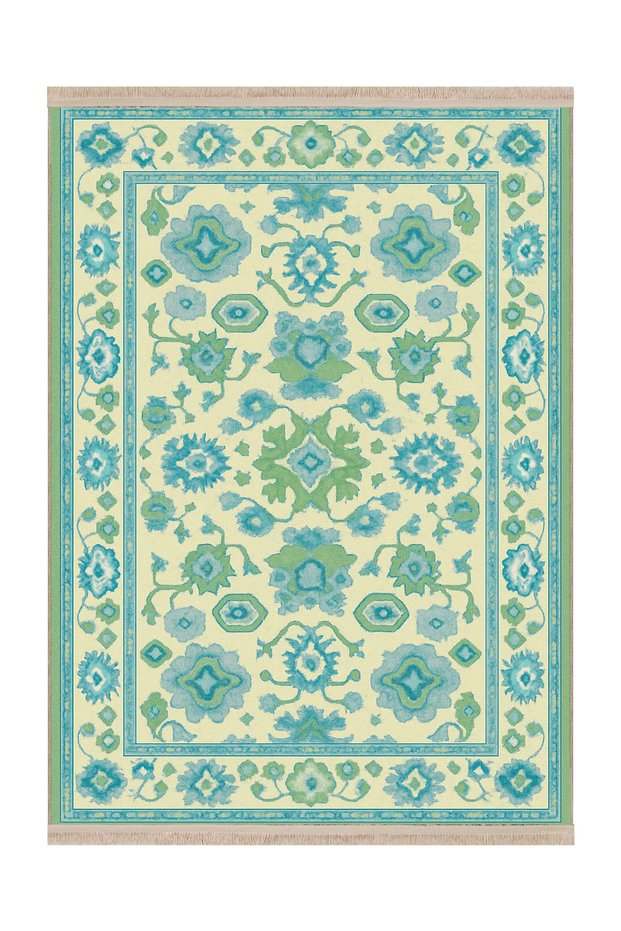 Mosso Green Themed Floral Patterned Woven Base Modern Decorative Carpet Mosso30