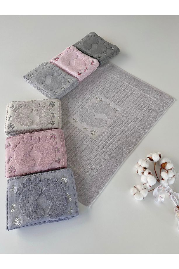 Mysoft 50x70 Nakışlı Ayak Havlusu - Pudra - 6