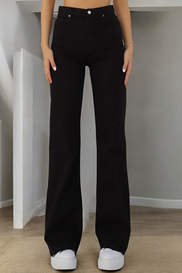 Isabelle Women's Black Extra High Waist Stretchy Loose Wide Leg Jeans