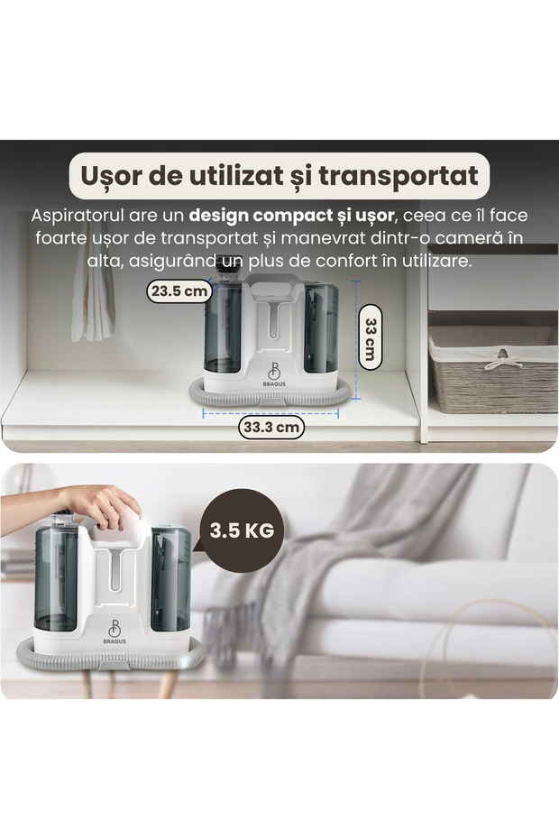Aspirator multifunctional, 12.000 Pa, injectie-extractie, rezervor apa 1.8L, 220V, 450 W, 75 dB, alb - 5