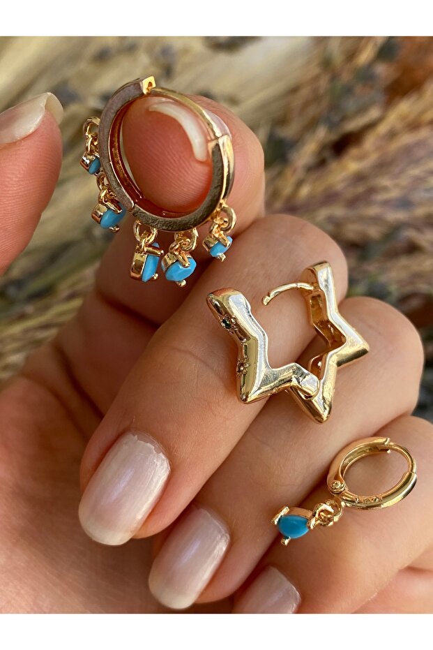 مجموعة أقراط VIP BLUE STONE مكونة من 3 قطع