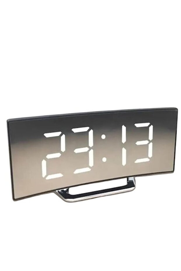 Digital Alarm Clock with Large Display, Curved Mirror Screen, LED, Snooze Function, Internal Tempera - 1