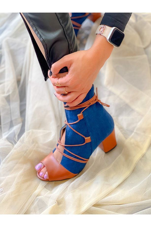 SMİLE KOT TABA 5 CM TOPUKLU YAZLIK BOT SANDALET - 1