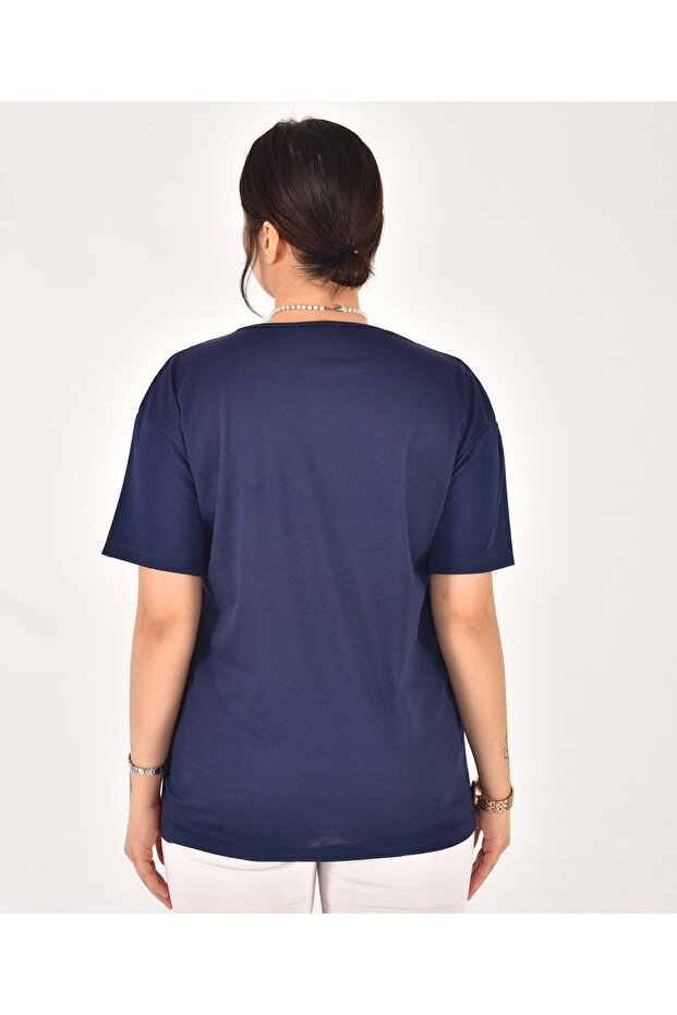 Kadın V Aksesuar Detaylı Basic Tişört - 5