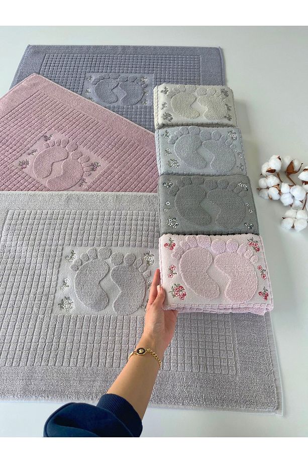Mysoft 50x70 Nakışlı Ayak Havlusu - Mürdüm - 7