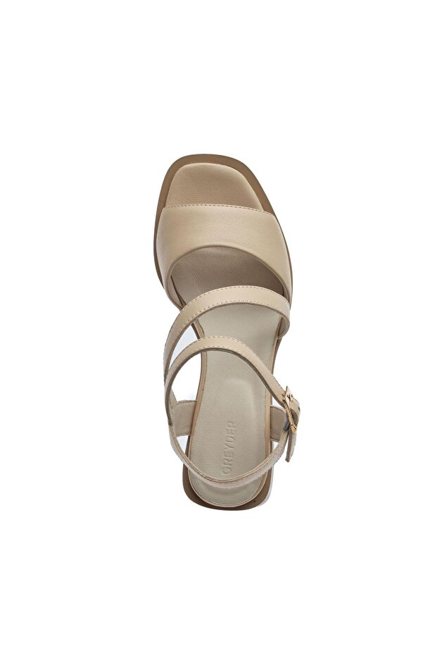 32480 Somon Hakiki Deri Kadın Topuklu Sandalet - 3