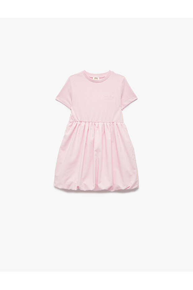 Cotton Short Sleeve Crew Neck Balloon Skirt Dress