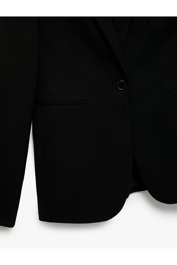 Krep Kumaş Astarlı Düğmeli Uzun Kollu Kruvaze Blazer Ceket - 5
