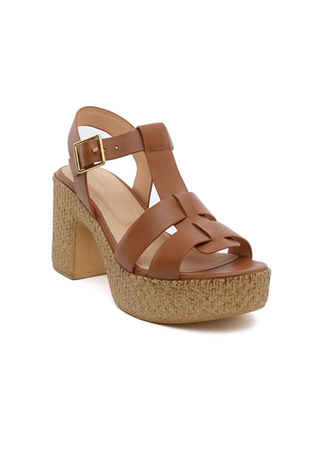 59243 Taba Hakiki Deri Kadın Topuklu Sandalet - 2