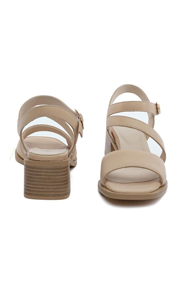 32480 Somon Hakiki Deri Kadın Topuklu Sandalet - 5