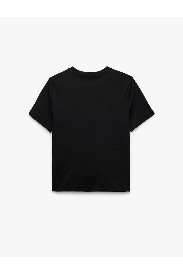 Pamuklu Kısa Kollu Bisiklet Yaka Basic Tişört - 4