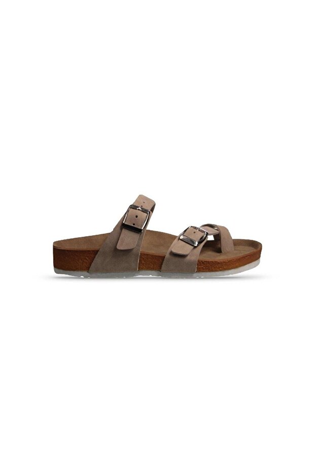 Daily Double Buckle Banded Comfortable Casual Women's Slippers Beige