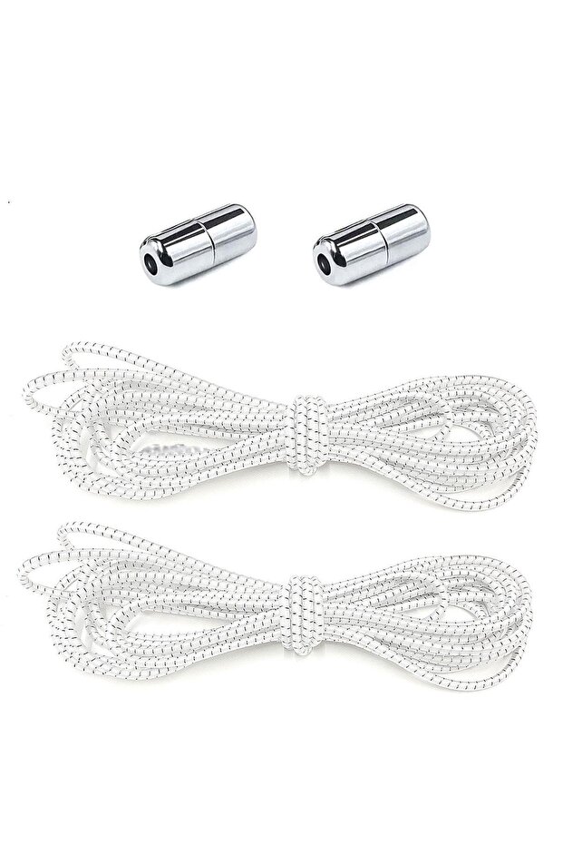 زوج واحد من أربطة الحذاء المصنوعة من المطاط المستدير ذات النمط الأبيض اللامع القابلة للتعديل - 1