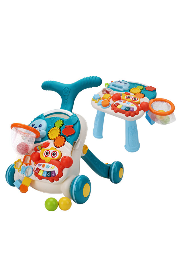 Multifunctional walker with activity table and adjustable height, blue - 9