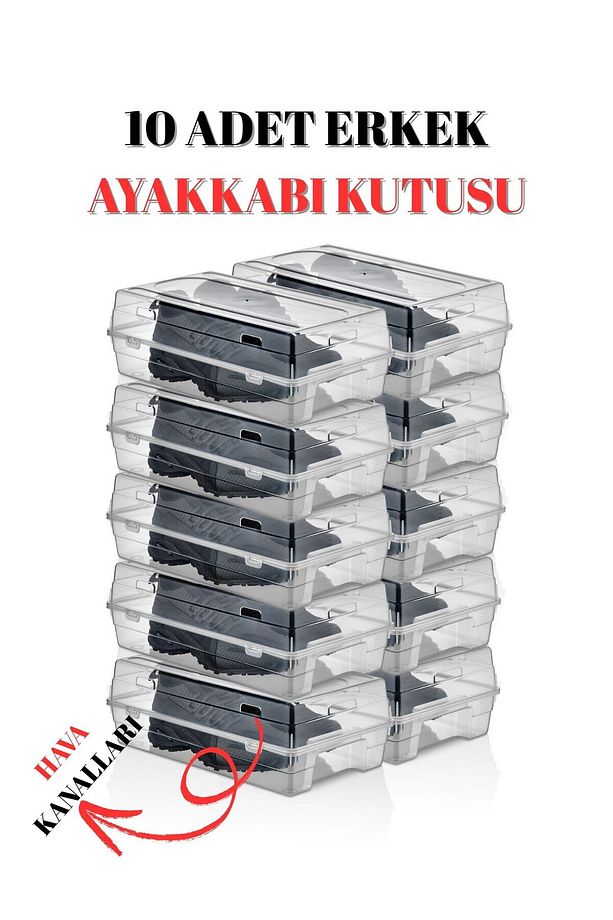 10'lu Erkek Ayakkabı Saklama Kutusu – Üst Üste Dizilebilir, Kapaklı Tasarım - 1