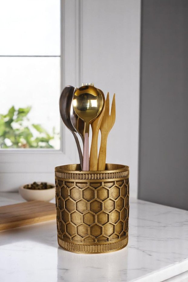 Countertop Cutlery Decorative Vertical Cutlery Cylinder Cutlery Gold Antique Color Model 81