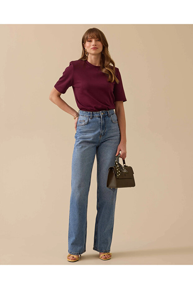 Vatkalı Kısa Kollu Basic Tişört - 3